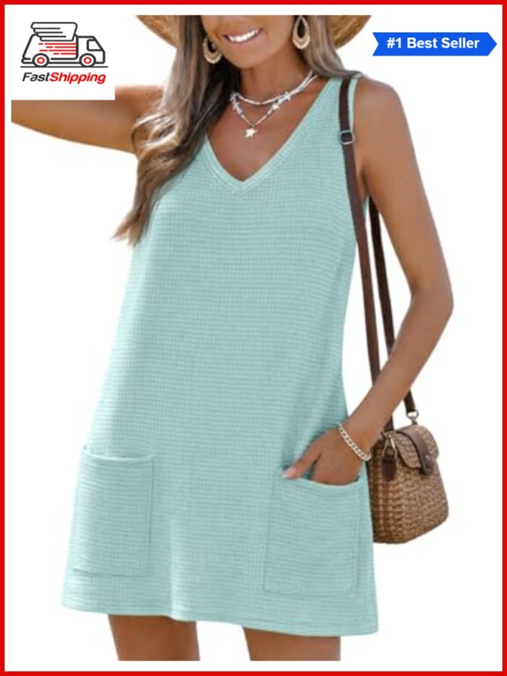 ✨ Womens Waffle Knit Swimsuit Cover Up V Neck Beach Dress Sleeveless
